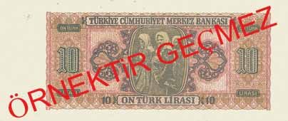 Üçüncü emisyon 10 liralık banknotun arka yüzü
