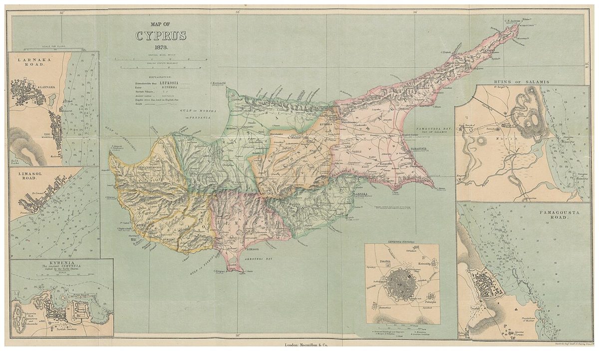 1878 yılına ait bir Kıbrıs haritası