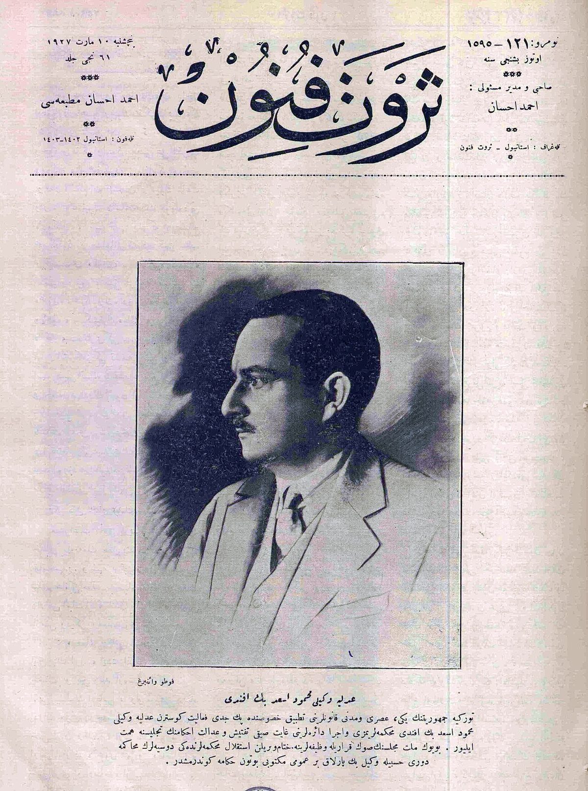 Servet-i Fünun dergisinde Mahmut Esat Bey, 10 Mart 1927