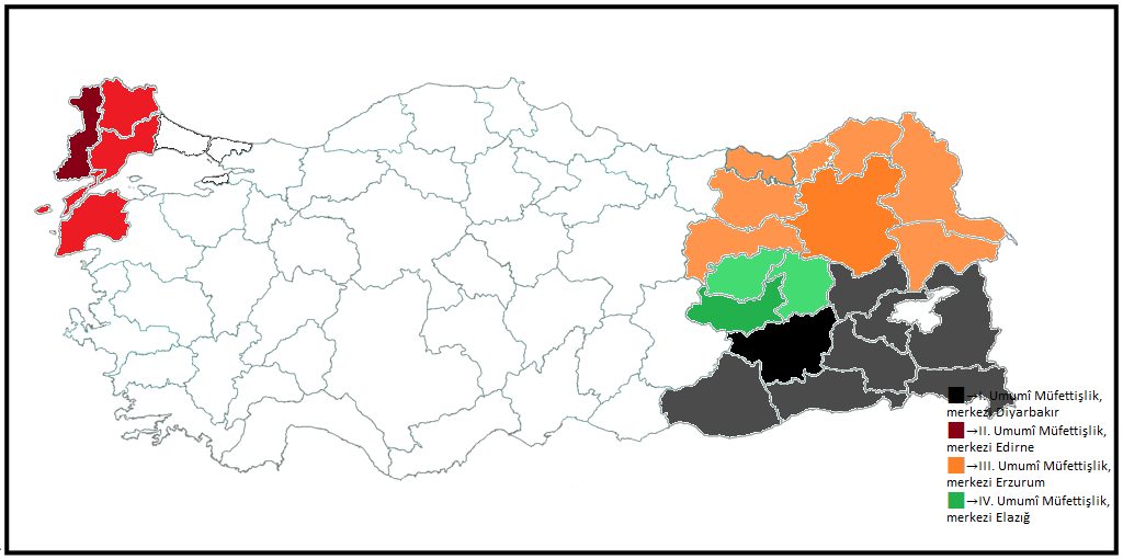 1937 yılına ait Türkiye genel müfettişlik bölgeleri haritası