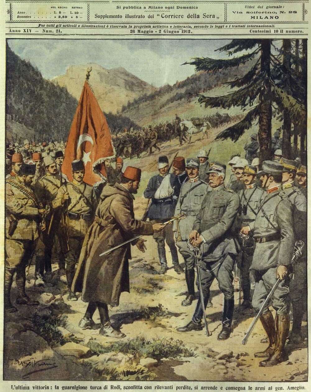 Achille Beltrame'nin Psithos teslimini gösteren çizimi, Mayıs 1912