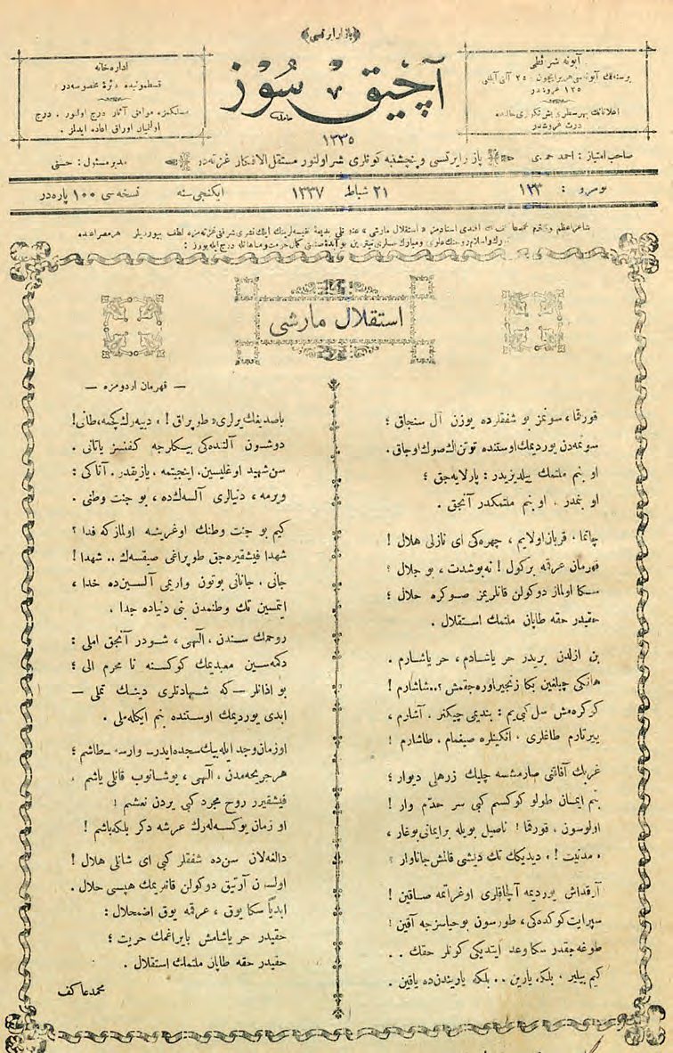 Açıksöz gazetesinin 21 Şubat 1921 tarihli sayısı