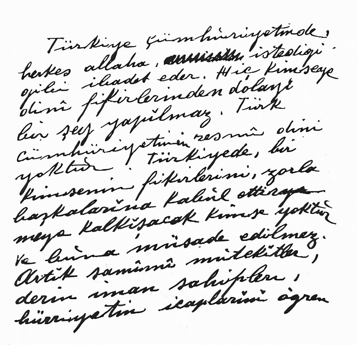 Atatürk'ün Medeni Bilgiler için el yazısı notu