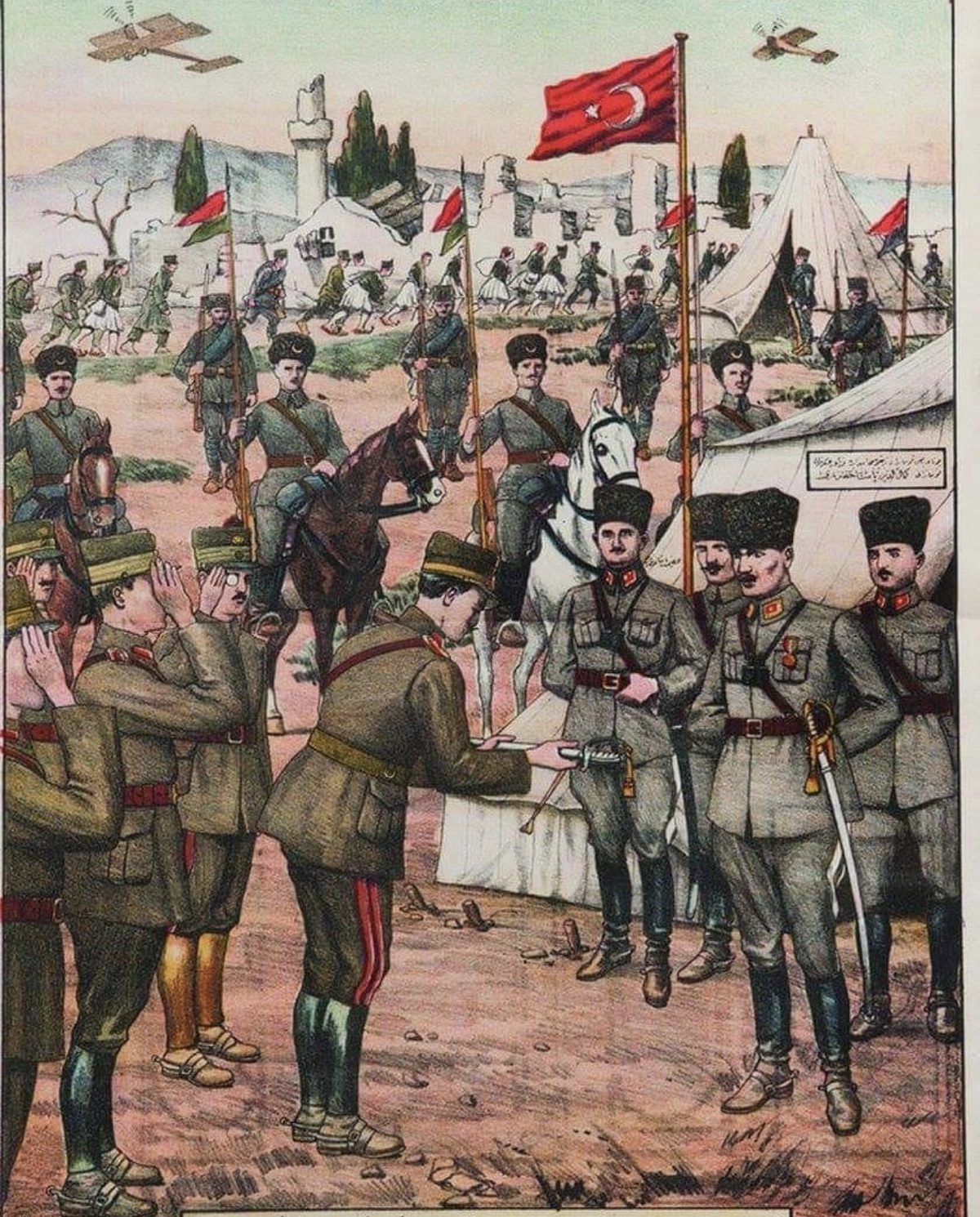 Esir düşen General Nikolaos Trikupis'in Mustafa Kemal Paşa ile karşılaştığı ana ait arşiv fotoğrafı
