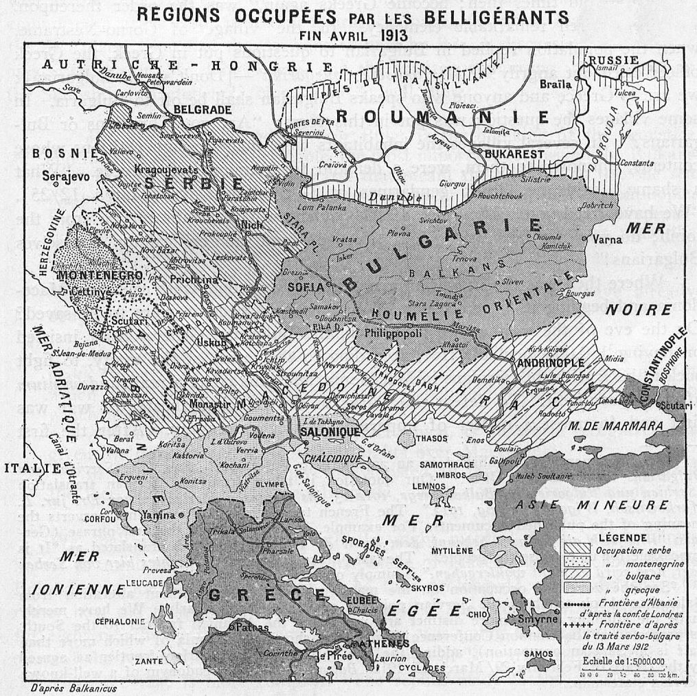 Balkan Savaşları döneminde savaşan devletleri gösteren harita