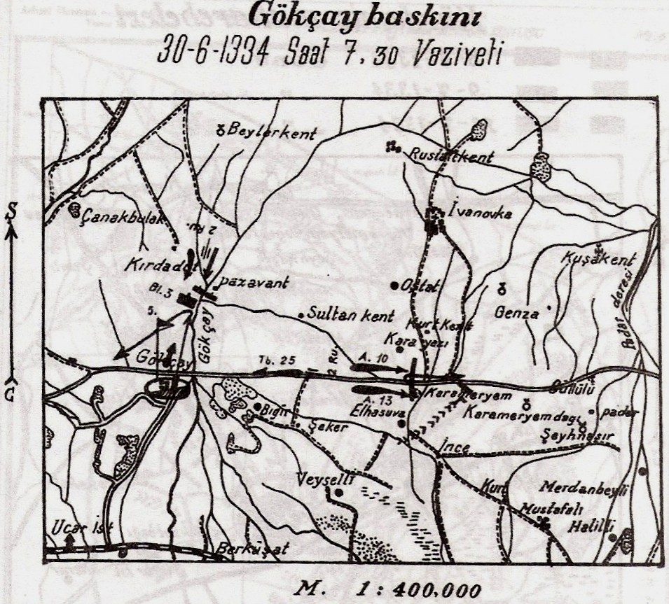 Göyçay Muharebesi'nde tarafların konumlarını gösteren plan