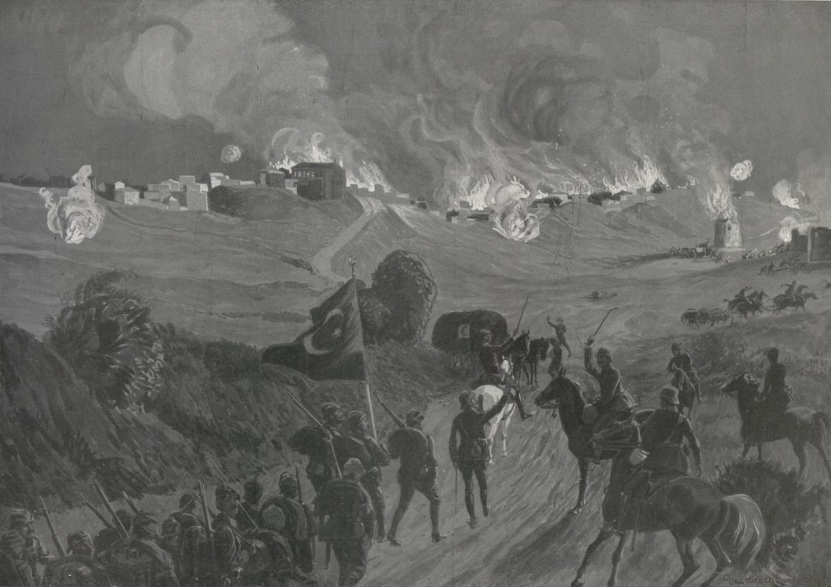 Kumkale Muharebesi'ni gösteren G. Lebrecht imzalı 1915 tarihli resim