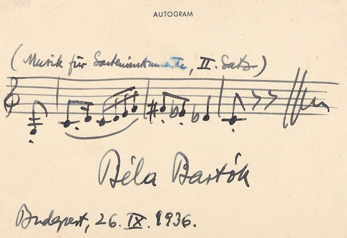 Bartók'un 26 Eylül 1936 tarihli, nota alıntılı ve imzalı albüm sayfası