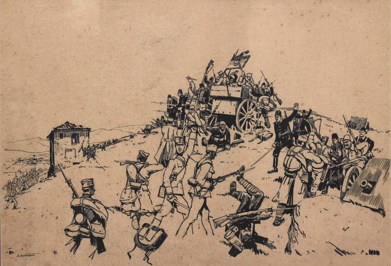 Kumanova yenilgisini anlatan 1912 tarihli bir Sırp resmi