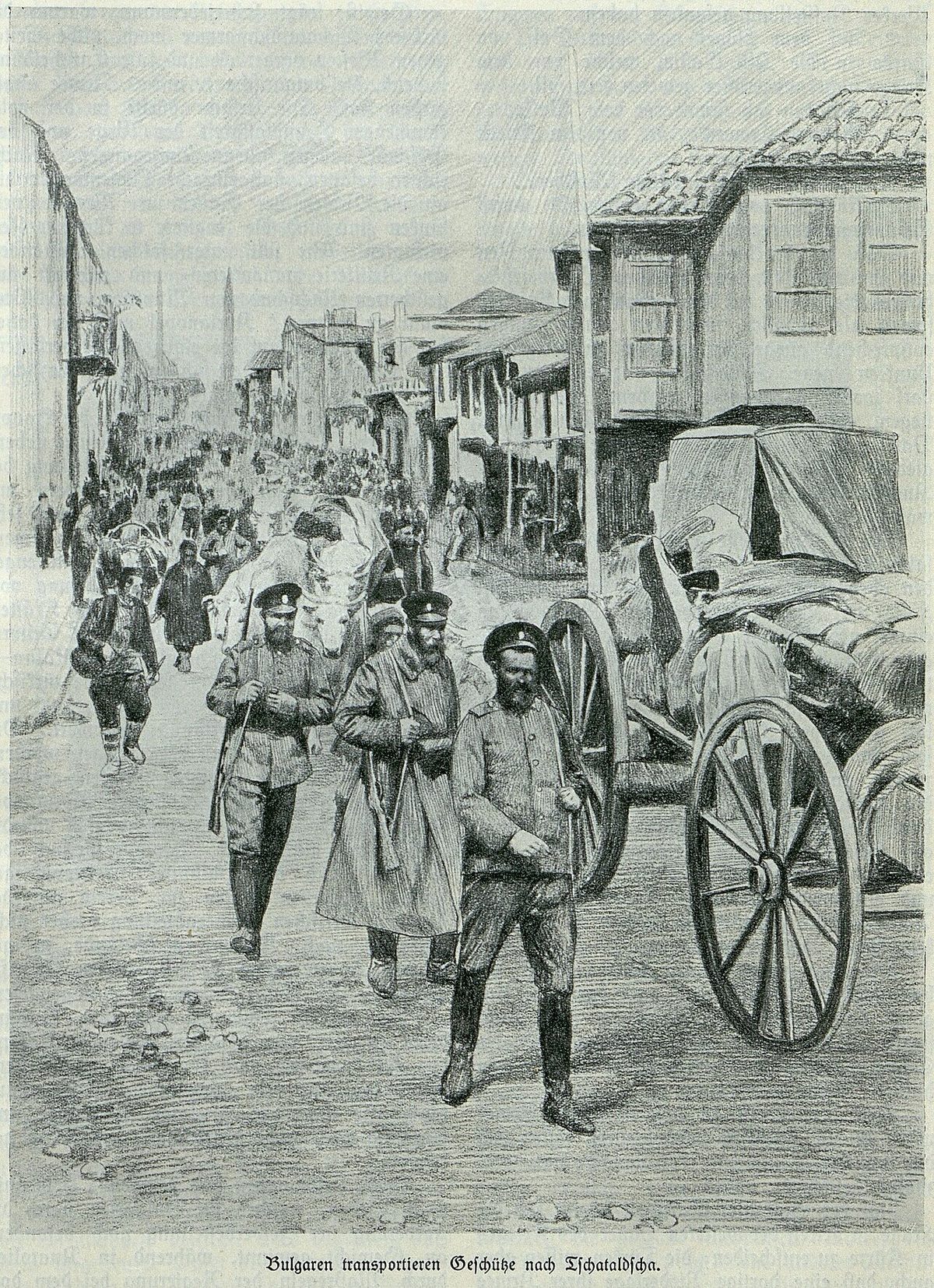 1913 başında Çatalca'ya silah taşıyan Bulgar ikmal kolu, 1914 tarihli çizim