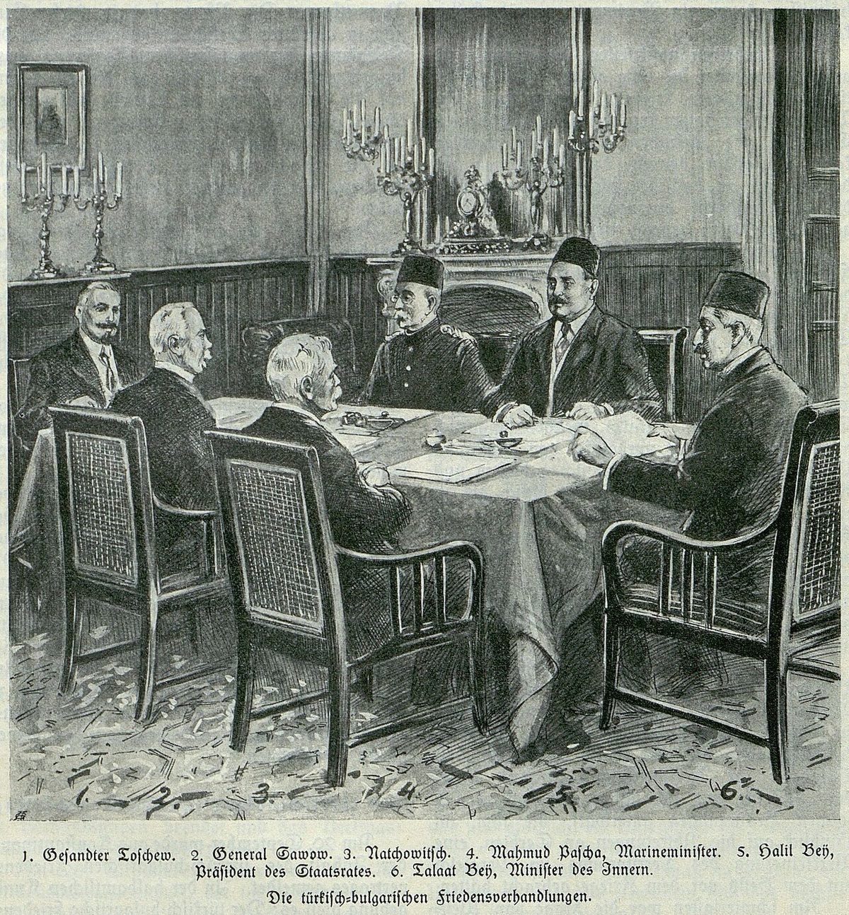 1913 İstanbul barış görüşmelerini gösteren çizim