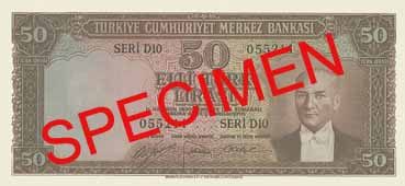 Atatürk portreli beşinci emisyon 50 liralık banknot