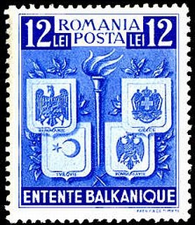 Balkan Antantı için basılmış Romen pulu, 1940