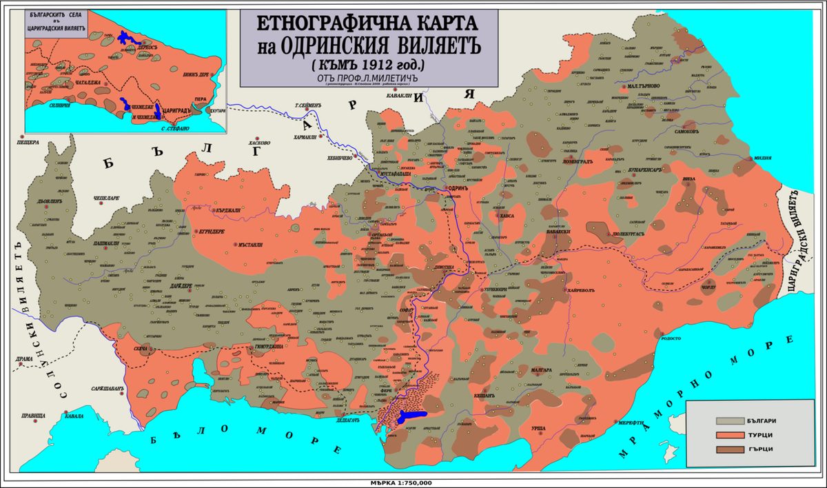 1912 Trakya'sını gösteren harita