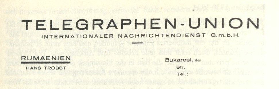 Hans Tröbst'ün 1931 tarihli muhabir antetli kâğıdı
