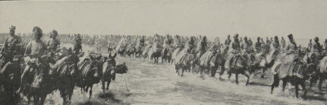 Su basmış Şuaybiye yolunda ilerleyen Hint süvarisi, 1915