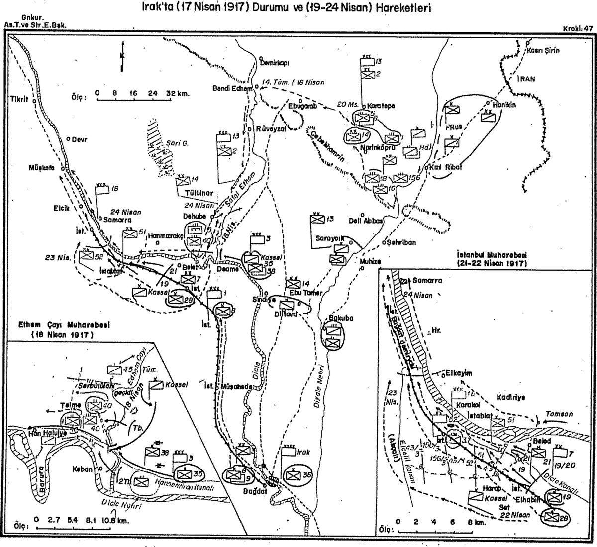 Irak Cephesi'nin 17 Nisan 1917'deki durumunu gösteren harita