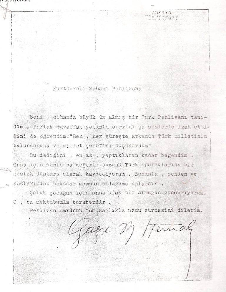 Kurtdereli Mehmet Pehlivan ve Mustafa Kemal