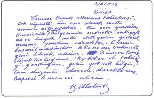 Atatürk'ün Sümerbank hakkındaki el yazısı
