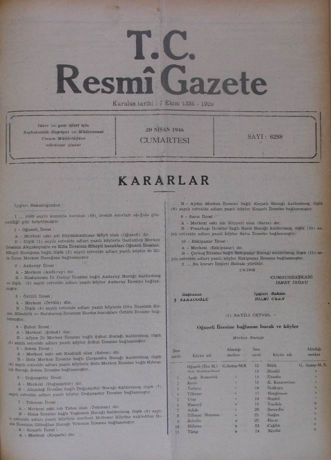 Resmî Gazete'nin eski sayılarından bir sayfa