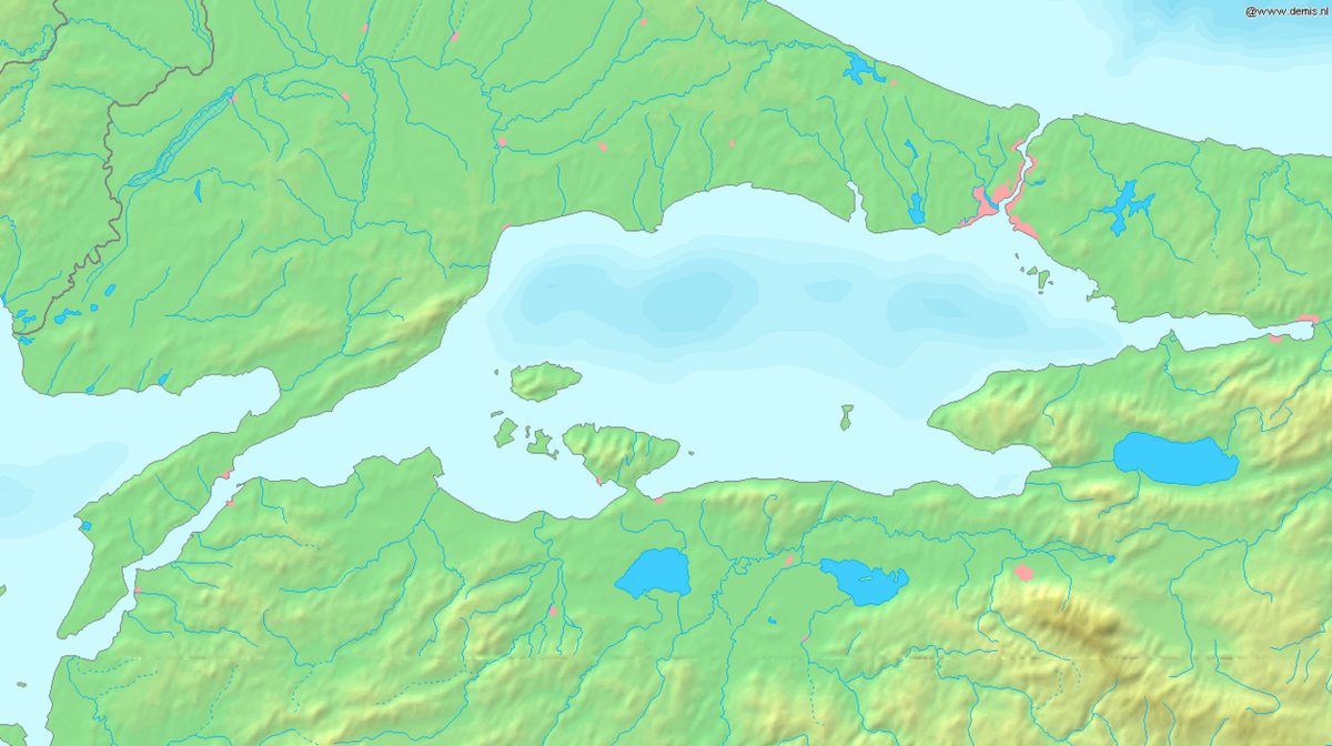 Çanakkale Boğazı, Marmara Denizi ve İstanbul Boğazı'nı gösteren harita