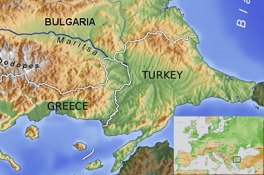 Trakya bölgesini gösteren bir harita