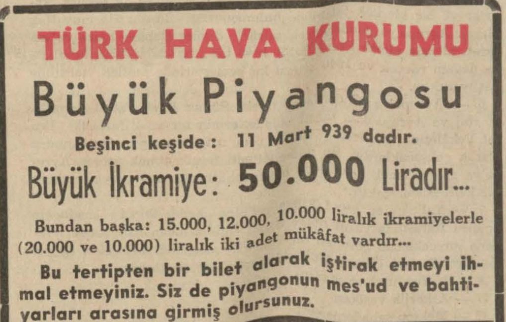 Türk Hava Kurumu piyango afişi