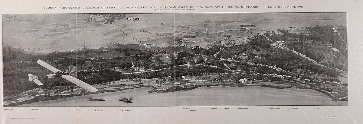 Trablus vahası ve Ayn Zara'yı gösteren 1911 tarihli panoramik çizim