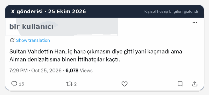 X gönderisi ekran görüntüsü, kişisel hesap bilgileri gizlendi