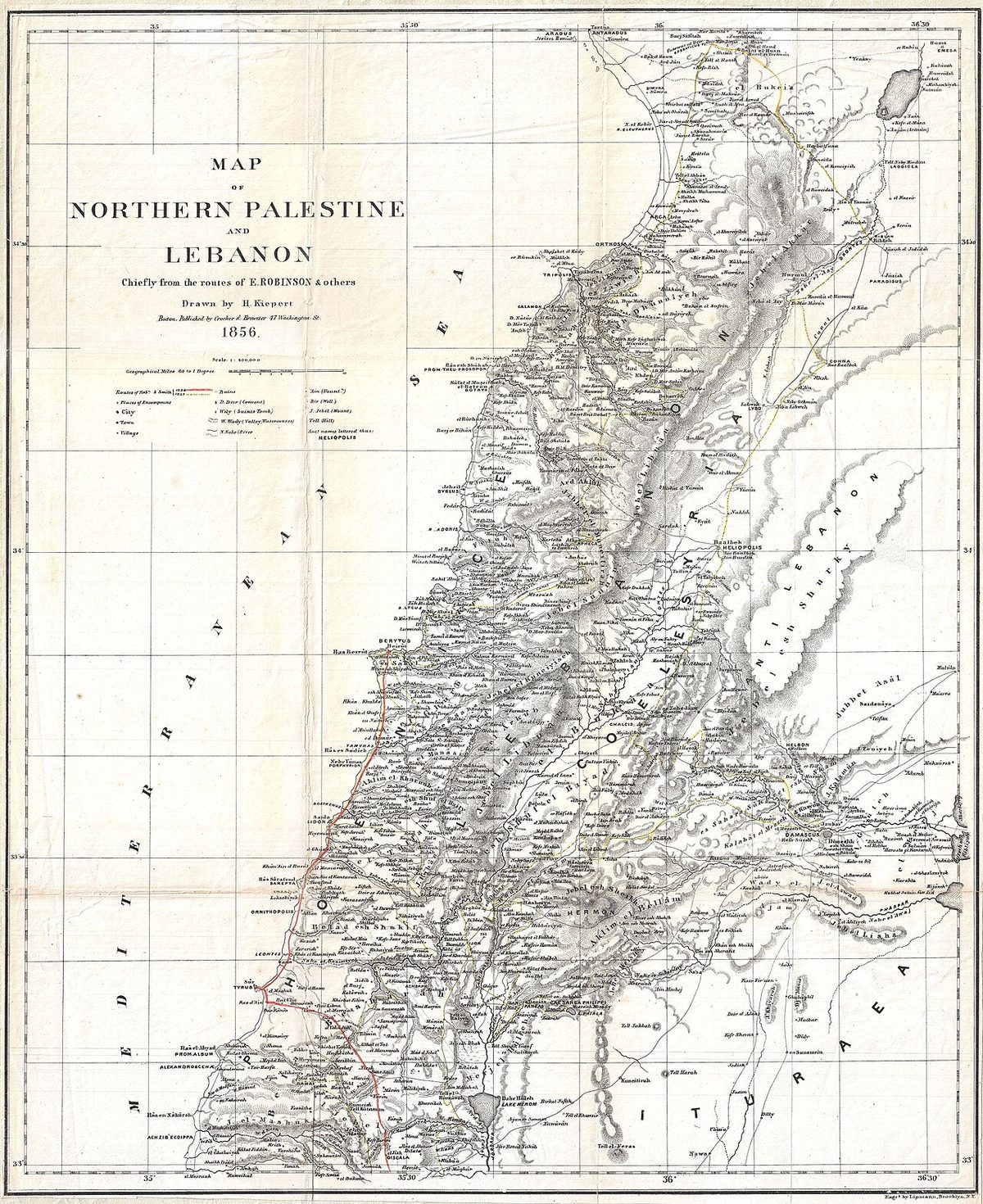 Heinrich Kiepert'in 1856 tarihli Lübnan haritası
