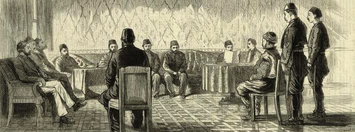 1879 tarihli bir Amerikan yayınında Osmanlı mahkemesini gösteren gravür