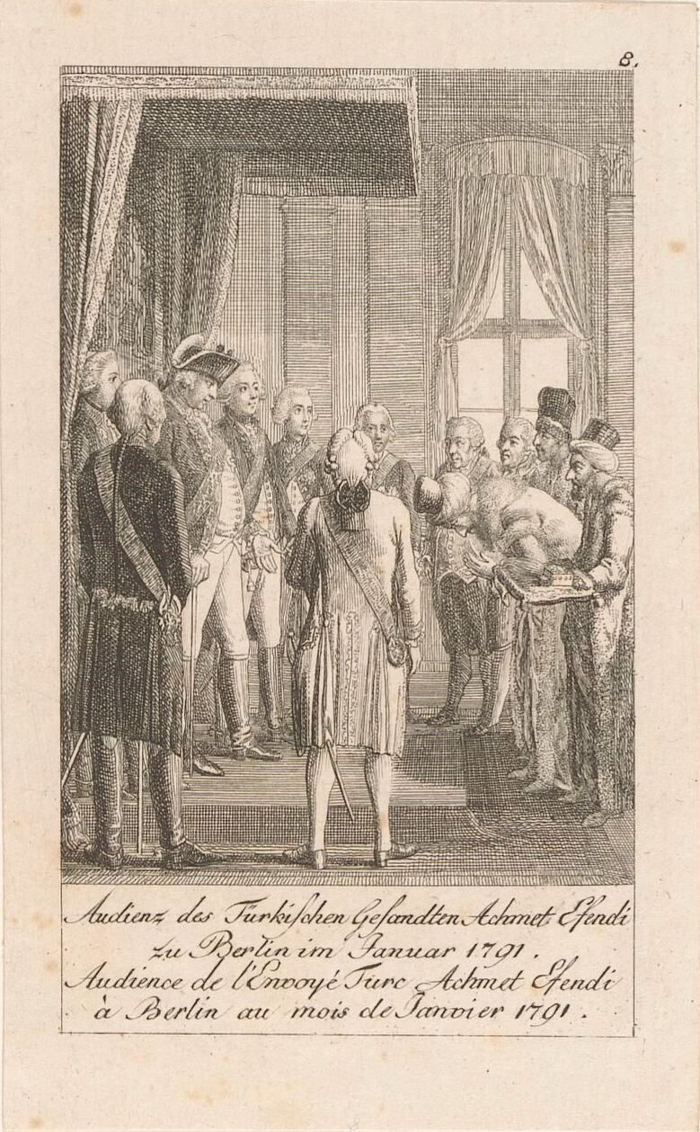 Ahmed Resmî Efendi'nin Prusya kralı II. Friedrich tarafından kabulünü gösteren gravür