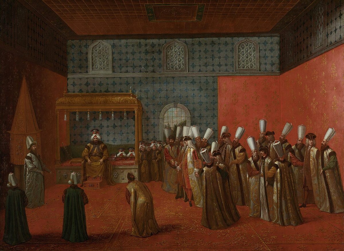 Jean-Baptiste Vanmour'un Hollanda elçisi Cornelis Calkoen'in Sultan III. Ahmed tarafından kabulünü gösteren tablosu