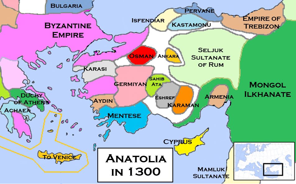 1300 civarında Anadolu beylikleri haritası