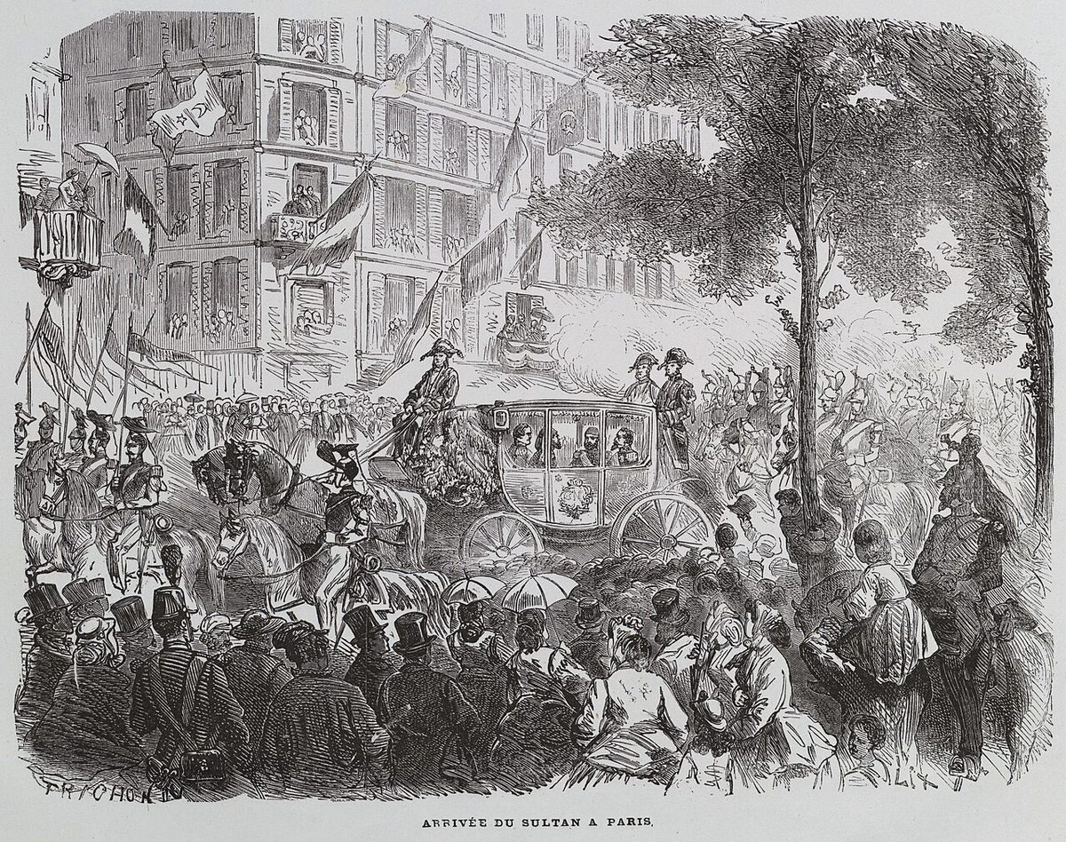 Sultan Abdülaziz'in 1867'de Paris'e varışını gösteren gravür