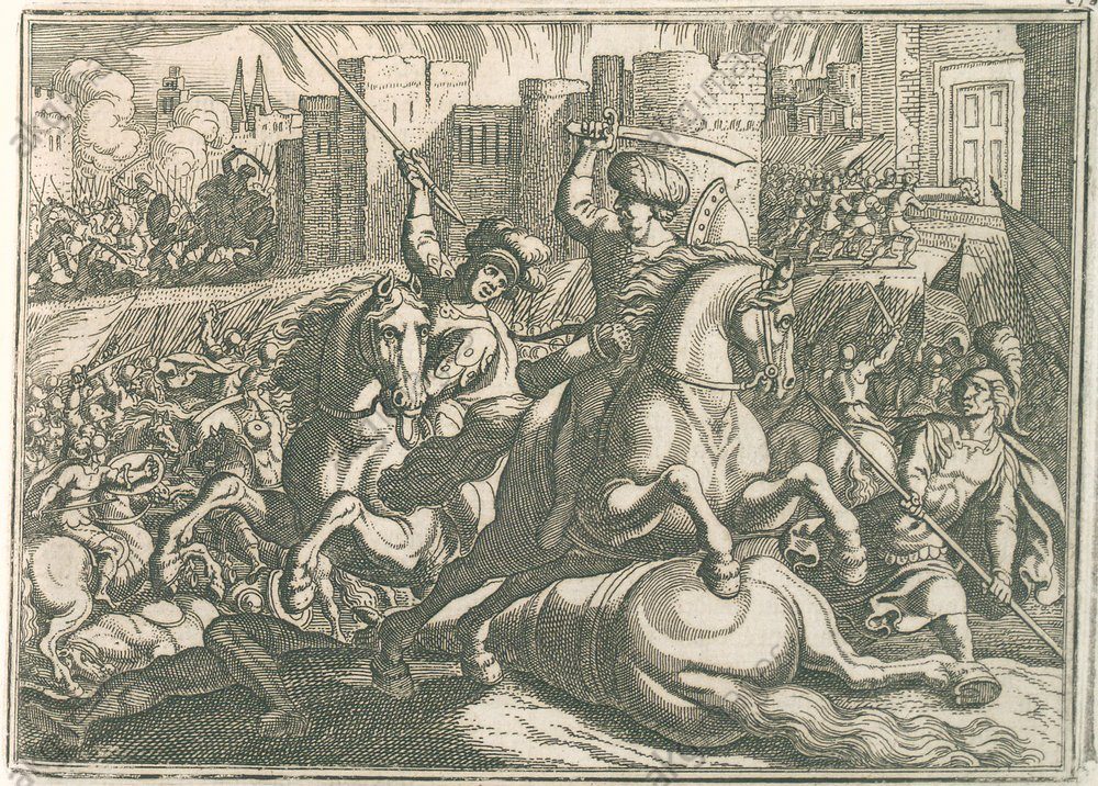 Merian'ın gravüründe 1517'de Kahire önündeki savaş