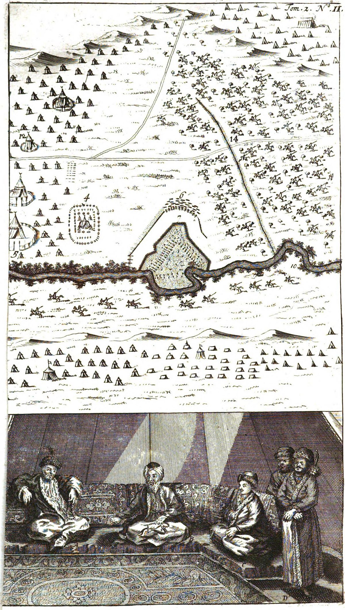 1711 Prut muharebesini gösteren XVIII. yüzyıl gravürü