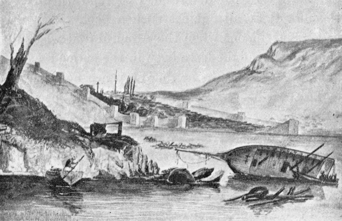 Baskından sonra Sinop limanını gösteren bir İngiliz subayının çizimi
