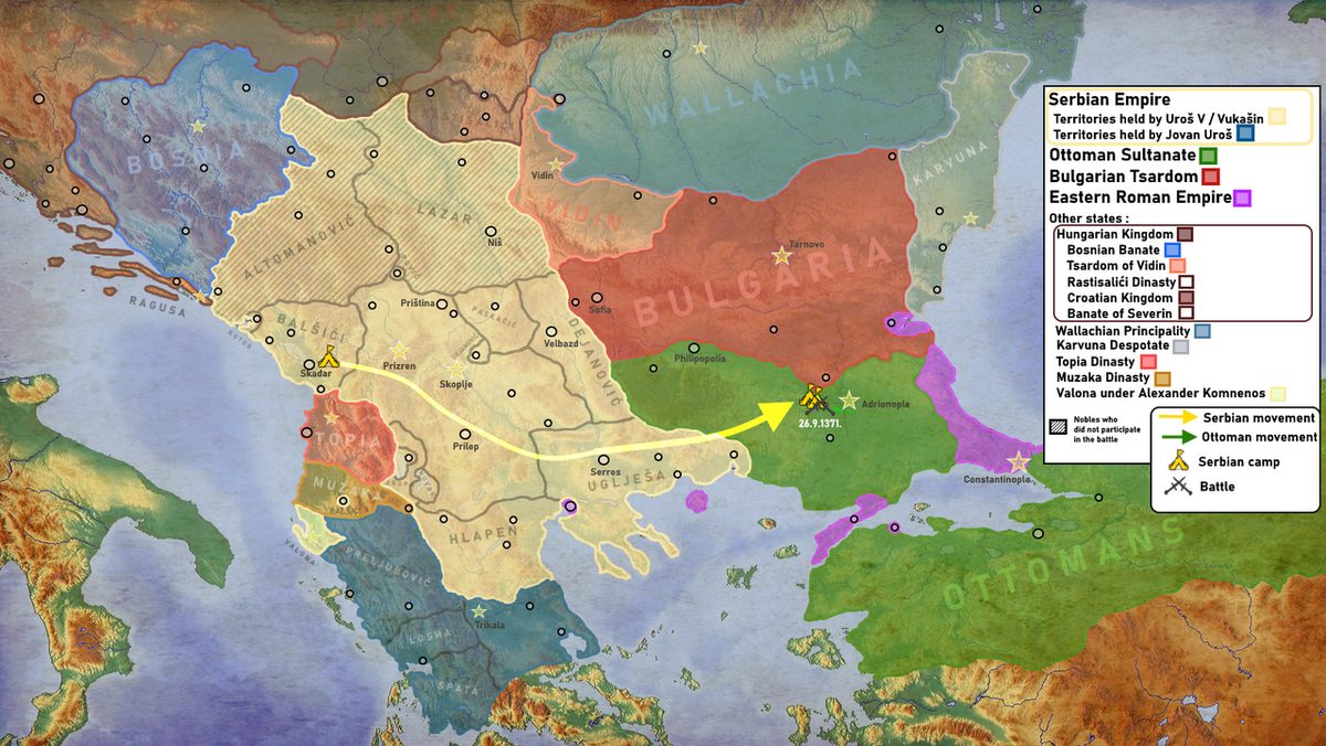 Çirmen Muharebesi'nin yerini ve ordu hareketlerini gösteren harita