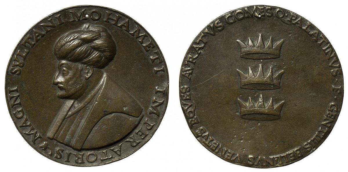 Gentile Bellini'nin yaptığı Fatih Sultan Mehmed madalyası; Berlin Münzkabinett