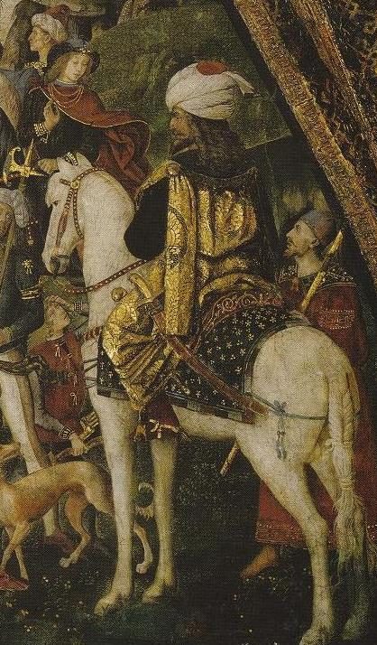 Pinturicchio'nun Vatikan'daki Borgia Dairesi freskinde Cem Sultan olduğu düşünülen figür