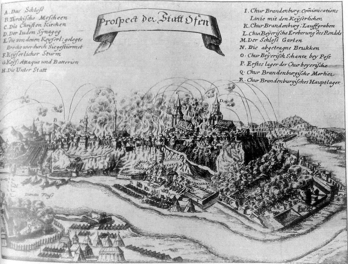 Johann Azelt'in 1686 Budin kuşatmasını gösteren gravürü
