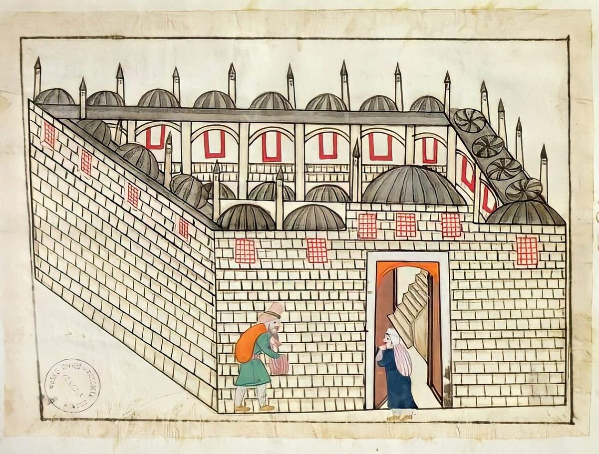 Kösem Sultan'ın yaptırdığı Büyük Valide Han'ı gösteren Osmanlı minyatürü