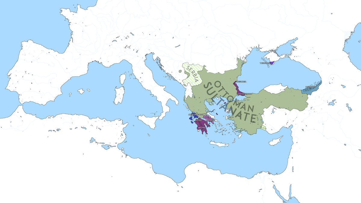 1453 kuşatması sırasında İstanbul'u ve iki tarafın konumlarını gösteren harita