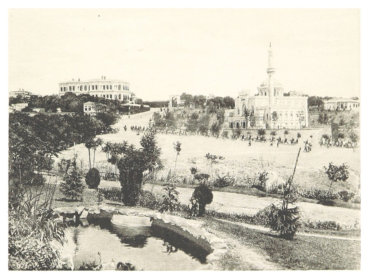 Yıldız Köşkü, camii ve köşkleri gösteren 1895 tarihli resim