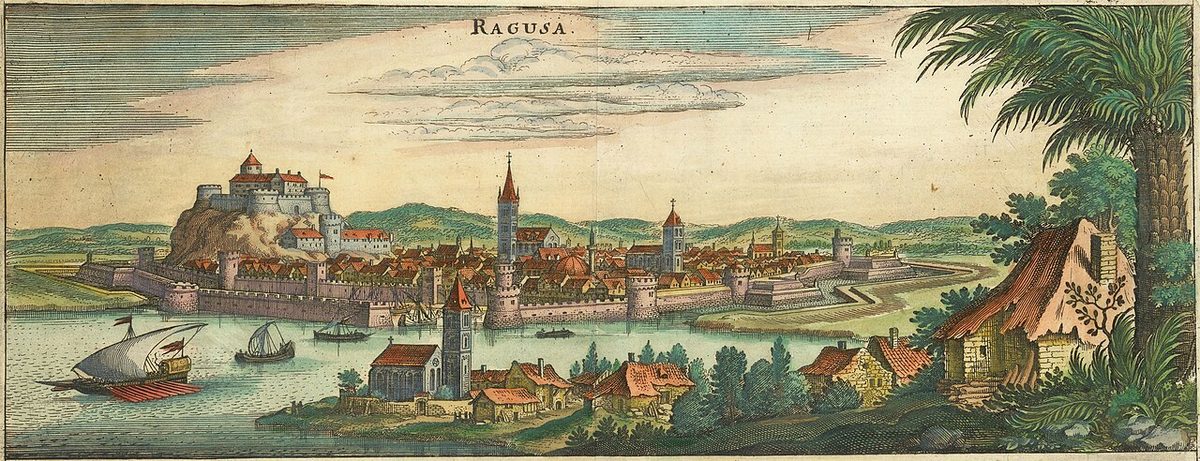 Dubrovnik'i (Raguza) gösteren eski bir şehir tasviri