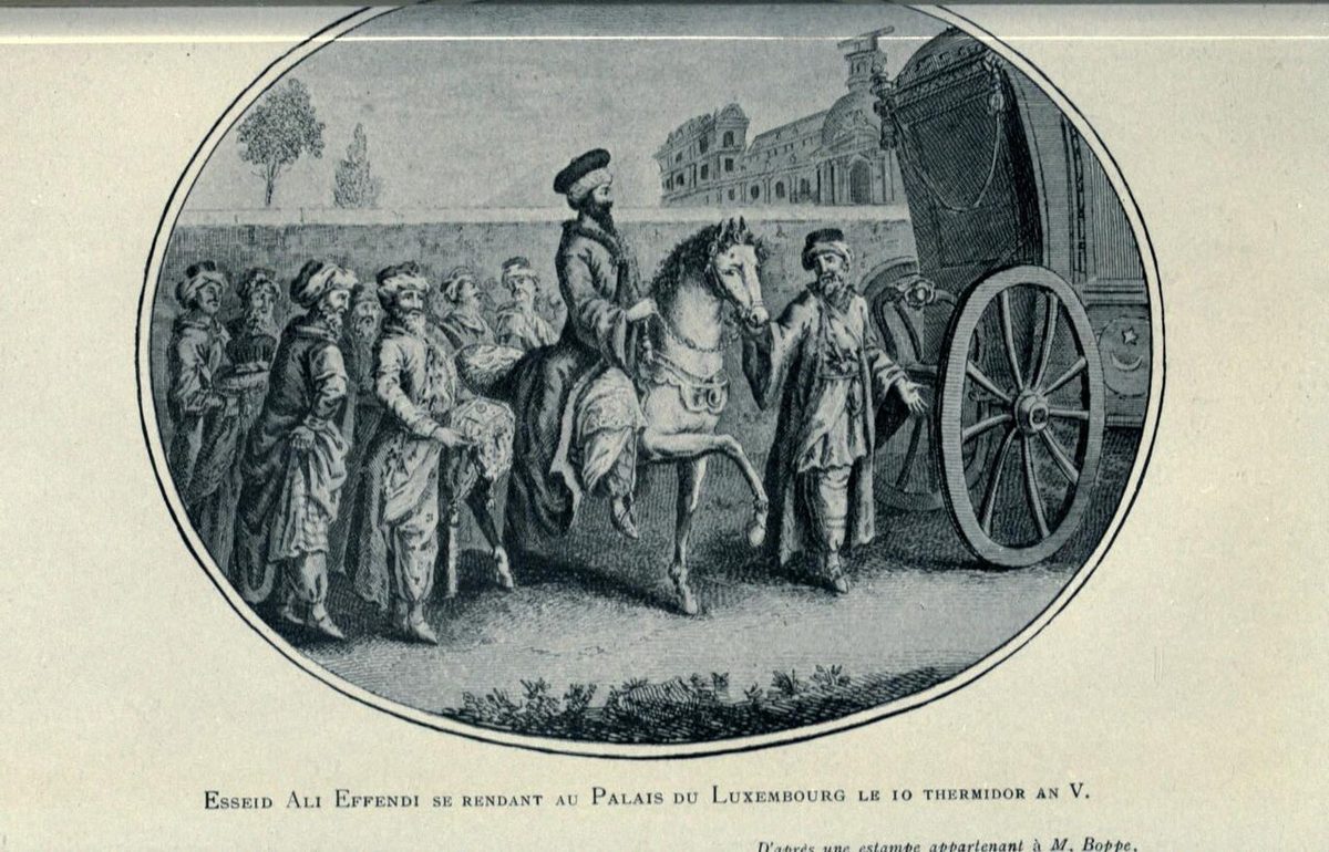 Osmanlı elçisi Esseyyid Ali Efendi'nin Paris'te Lüksemburg Sarayı'nda kabulünü gösteren resim