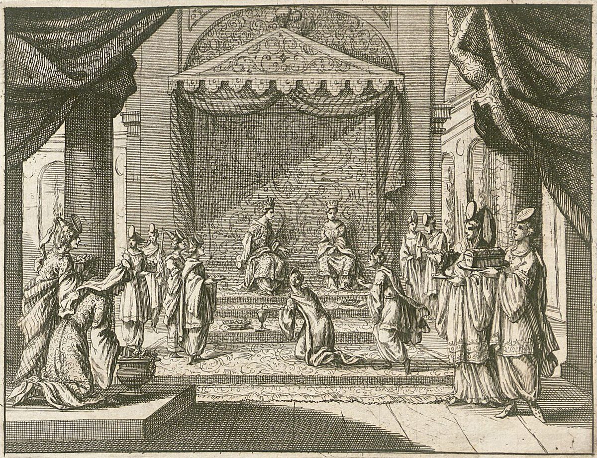 1593 tarihli bir düğün sahnesinde Osmanlı sarayının kadınlarını gösteren minyatür