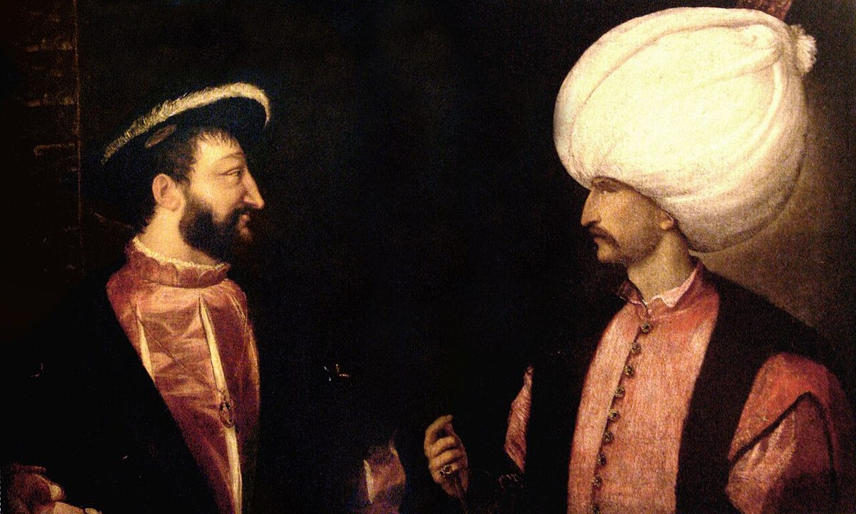 I. François ve Kanuni Sultan Süleyman'ı birlikte gösteren tasvir