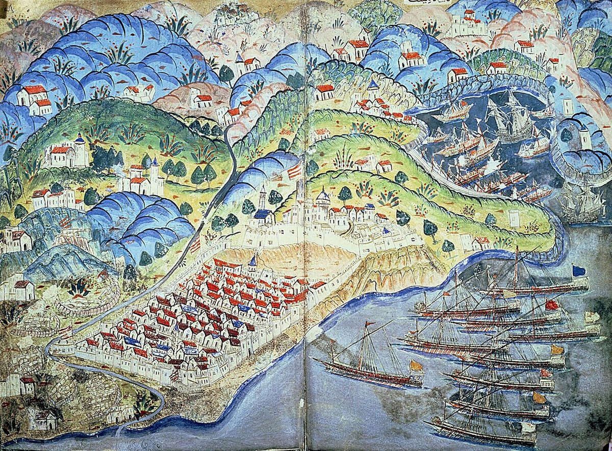 1543 Nis kuşatmasında Barbaros Hayreddin Paşa'nın Osmanlı donanması ile Fransız donanmasını gösteren resim